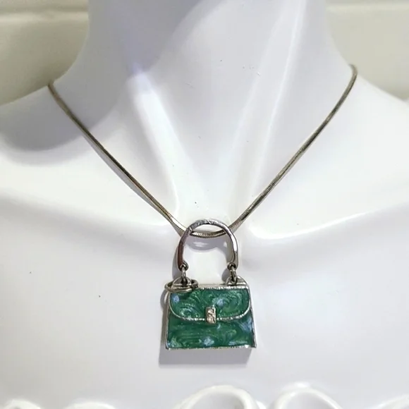 VINTAGE Green mini purse Bag Key charm Necklace - Picture 7 of 9